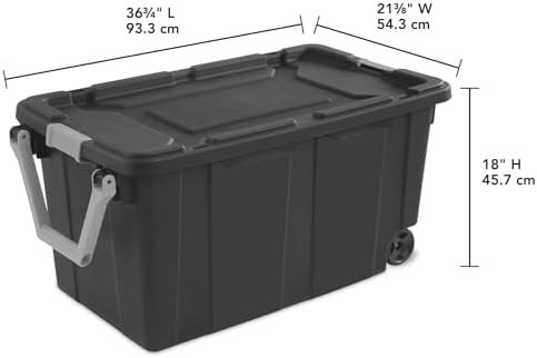 40-Gallon Industrial Storage Bin with Wheels, Heavy-Duty Resin Plastic Tool B...
