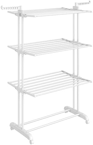 SONGMICS 4-Tier Clothes Drying Rack, Foldable, Rolling, 66.6-Inch Tall