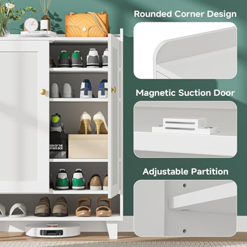 Flat-Shelf Shoe Cabinet with Doors，6-Tier Shoes Storage Cabinet with Adjustab...