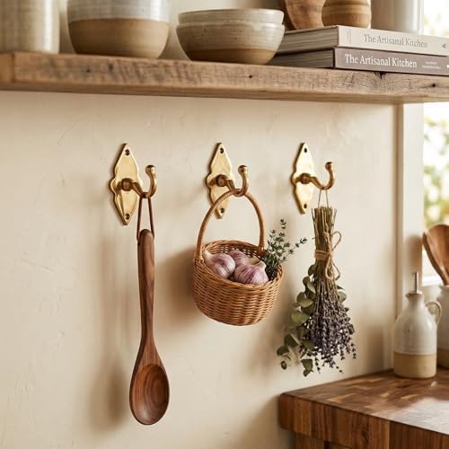 Unlacquered Solid Brass Wall Hooks – Heavy Duty Handmade Coat Hooks for Wall ...