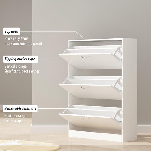 AGOTENI Shoe Cabinet with 3 Flip Drawers, Shoe Storage Organizer with 2-Tier ...