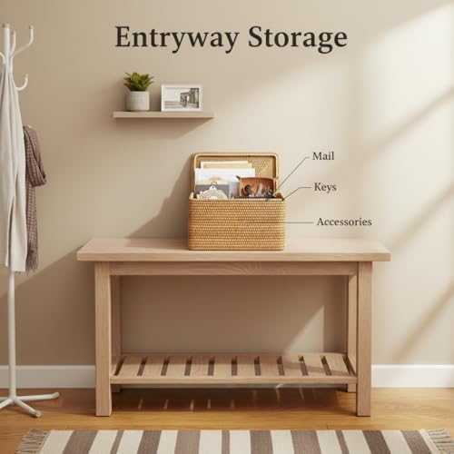 Rattan Storage Basket with Lid – 18×12×7 inch for Home