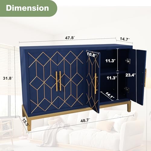 HLR 48" Accent Cabinet with 4 Doors and Shelves, Modern Credenza Storage...