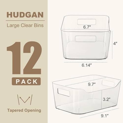 Hudgan 12 Pack Pantry Storage Bins for Kitchen Cabinet, Clear Plastic Organiz...