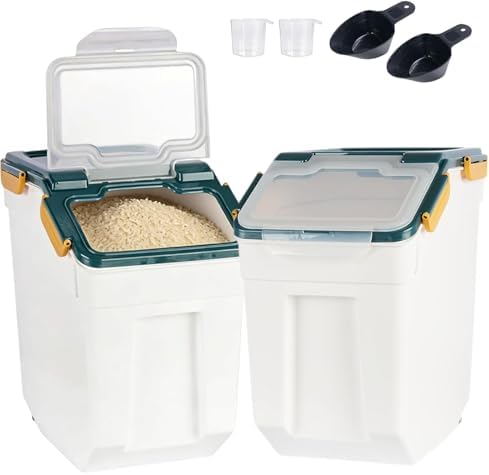 AnRui Airtight 25LB Flour & Grain Storage Container, 2Pcs, Blue