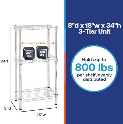 Shelving Inc. 8" d x 18" w Chrome Wire Shelving with 3 Tier Shelves