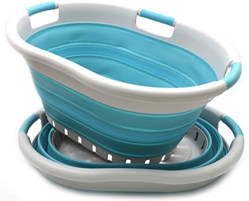 SAMMART 36L Set of 2 Collapsible 3 Handled Plastic Laundry Basket-Foldable Po...