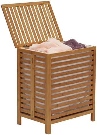 Household Essentials Bamboo Laundry Hamper, Slated Hamper with Natural Cotton...
