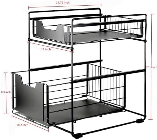 2 Tier Under Sink Organizer,Slide Out Kitchen Cabinet Organizer,Pull Out Pant...