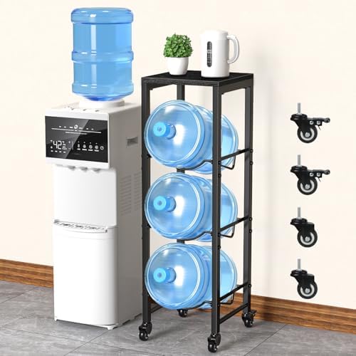 5 Gallon Water Bottle Jug Holder 3-Tier Organizer with Lockable Casters Heavy...