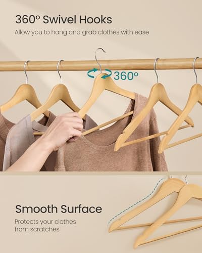 SONGMICS Wooden Hangers, 30 Pack, Basic Wood Clothes Hangers, Space Saving