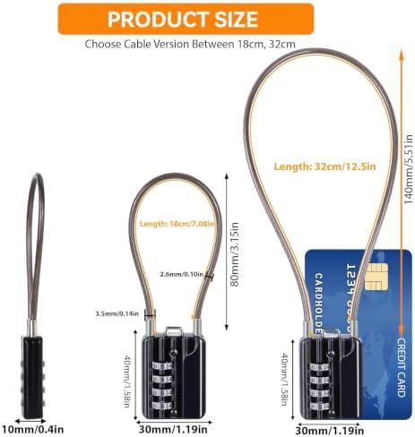 SEPOX® 12PK Metal Combo Padlock, Resettable 4-Digit, Extra Long Cable 12.5"
