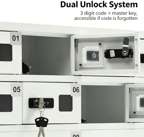 10-Compartment Cellphone Charging Locker, QC3.0 Fast Charging, 3-in-1 Ports (...