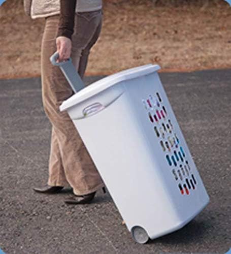 Sterilite Ultra Wheeled Laundry Hamper with Lid, Handle and Wheels for Easy R...