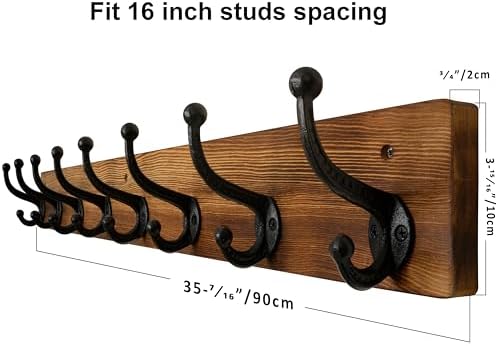 WEBI Rustic Coat Rack Wall Mount,35.43" Long 8 Cast Iron Coat Hooks Wall...
