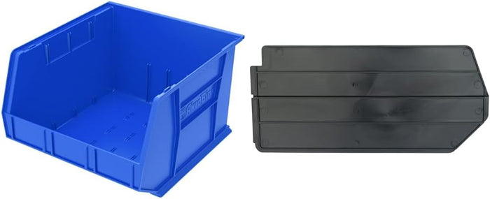 Akro-Mils 30270 AkroBins Blue Plastic Hanging Stackable Storage Organizer Bins (3-Pack) | With 6 Akro-Mils 40270 Lengthwise Black Plastic Dividers