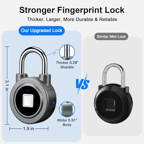 Fingerprint Padlock Gym Lock for Locker, Smart Padlock Finger Print Lock with...