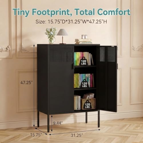 47" Black Metal Storage Cabinet Office Storage Multipurpose Cabinets