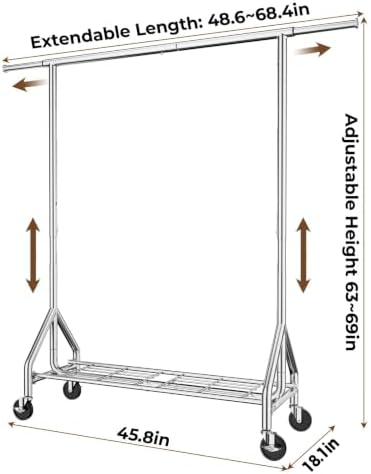 HYSEYY Heavy Duty Clothes Rack Load 450 LBS, Metal Garment Rack, Standing Rol...