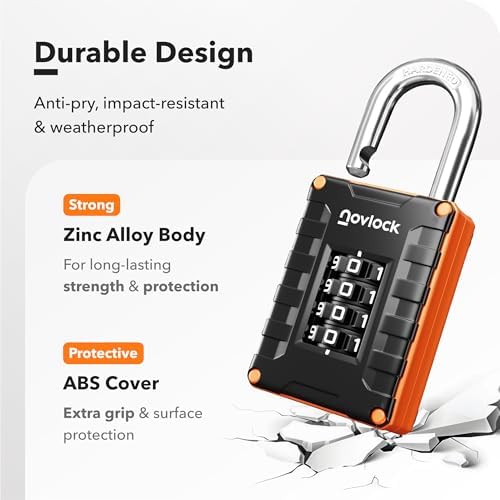 Gym Locker Lock, Indoor & Outdoor 4-Digit Combination Padlock