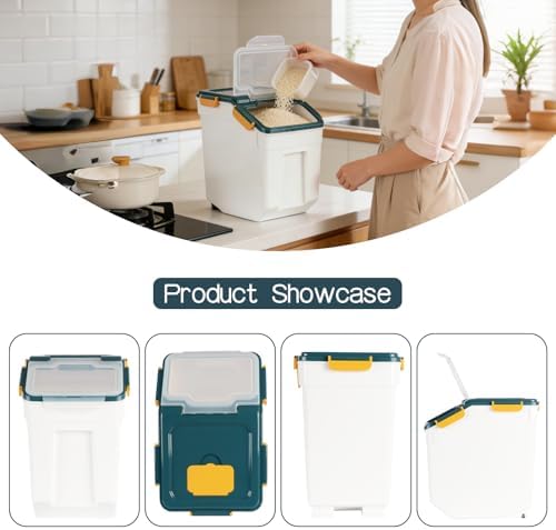 AnRui Airtight 25LB Flour & Grain Storage Container, 2Pcs, Blue