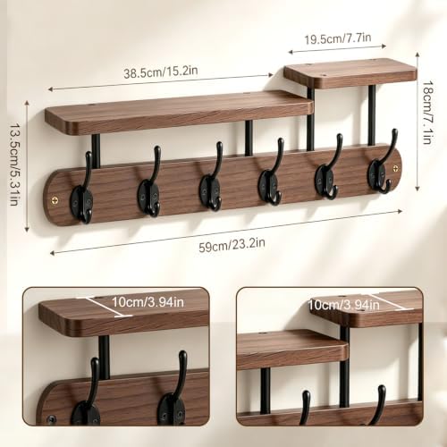 Coat Rack Wall Mount 23" Coat Rack Wall Mount with Shelf for Entryway, R...