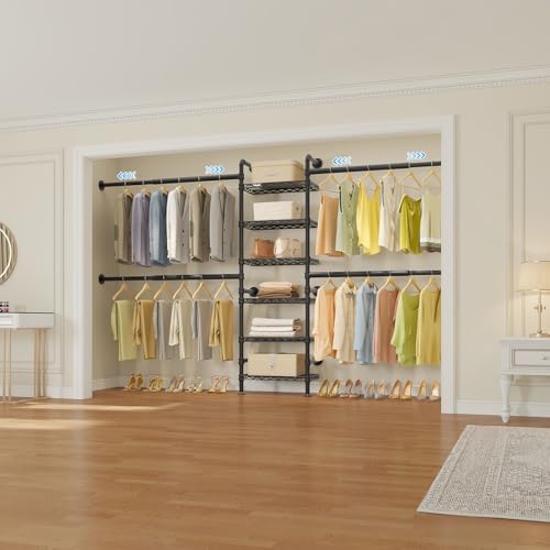 Timate S3X Medium Expandable Wall Mounted Clothes Rack with 6 Adjustable Shel...