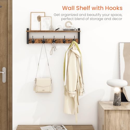 Homode Coat Rack with Wall Mount, 24 Inch Long Entryway Wall Shelf with Hooks...