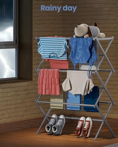 APEXCHASER Oversize 3-Tier Clothes Drying Rack, No Install, Grey