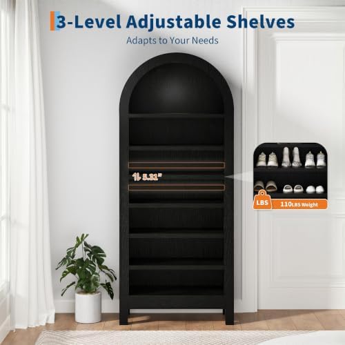 70" Arched Shoe Cabinet, Slim Wooden Shoe Storage for Entryway