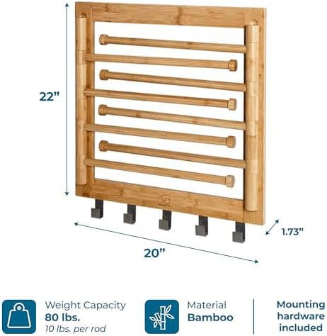 Honey-Can-Do Bamboo Wall-Mount Swivel-Arm Drying Rack, 80 lb, Natural