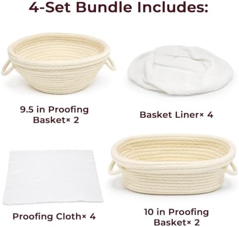 Cotton Rope Banneton Bread Proofing Basket, Round & Oval, Set of 4