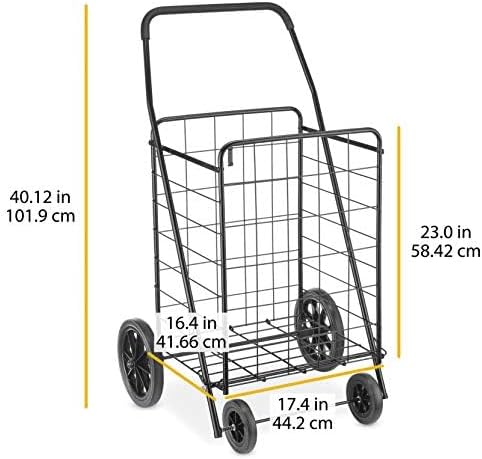 Whitmor Extra Large Utility Foldable Shopping Cart with Wheels, 100 Lb Capaci...
