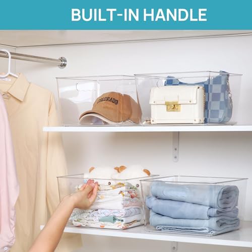 Vtopmart 4 Pack Extra Large Clear Storage Bins, 11x11 Cube Organizer