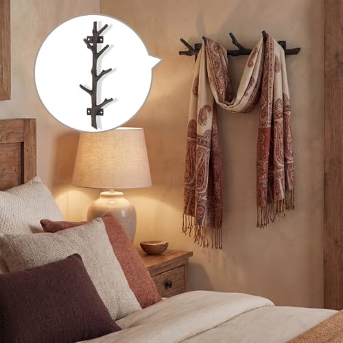 12" Cast Iron Tree Branch Vertical Coat Hat Rack Wall Mount Heavy Duty D...