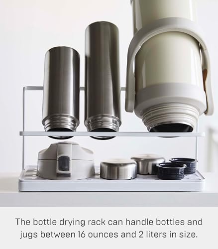 YAMAZAKI Home Two-Tier Bottle Drying Rack with Drainage Tray Stand, White