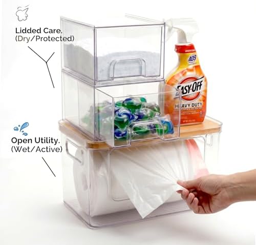 Hudgan Under Sink Organizer 3 in 1, Stackable Acrylic Bathroom Storage, Trash...