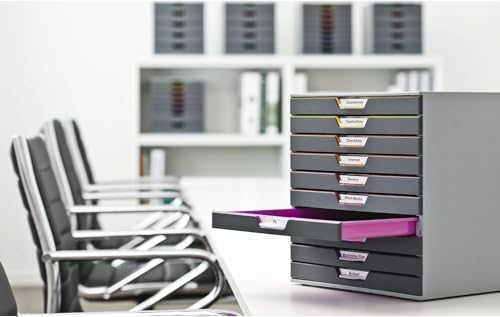 Durable Varicolor 10 Drawer Unit - Gray Desktop Drawer Set with 10 Color Code...