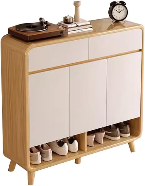 6 Tier Wooden Shoe Cabinet,Storage Cabinet with Drawers Narrow Shoe Cabinet Shelf Removable Freestanding Shoe Rack 32cm Widened Depth Suitable for Hallway Bedroom, White