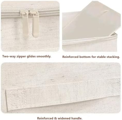 [3 Pack] Beige Cotton Linen Collapsible Storage Bins for Home Organization, W...
