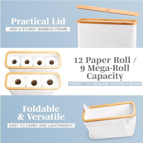 LONBET Toilet Paper Storage for 12 Rolls, Stackable & Foldable - The Ulti...