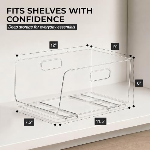 ClearSpace Stackable Storage Bins, Front Pantry Organizer, Medium, 4 Pack