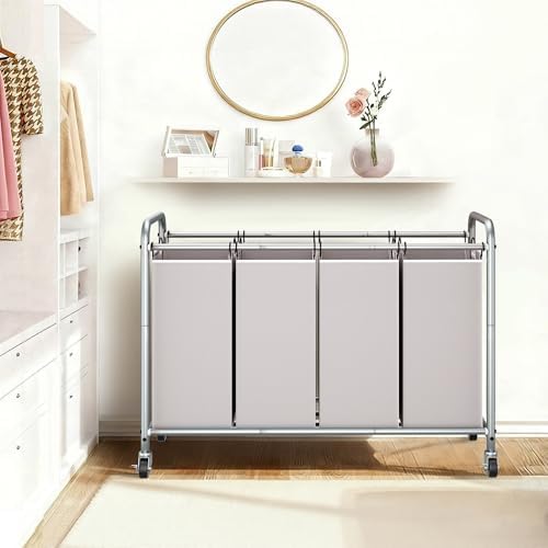 STORAGE MANIAC 4 Section Laundry Sorter, Laundry Hamper with Wheels, Gray