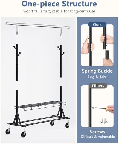 Hoctieon 1-Minute Assembly Clothes Rack, 480 lbs Heavy Duty Rolling Clothing ...