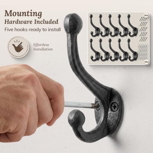 My Fancy Farmhouse Rustic Cast Iron Coat Hooks (10 Pack) Wall Mounted Farmhou...