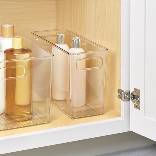 iDesign Tall Plastic Storage Bin with Handles, Set of 4, Clear