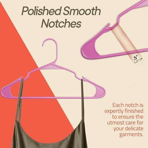 Pink Plastic Hangers 60 Pack– Heavy-Duty Plastic Hangers Slim and Space-Savin...