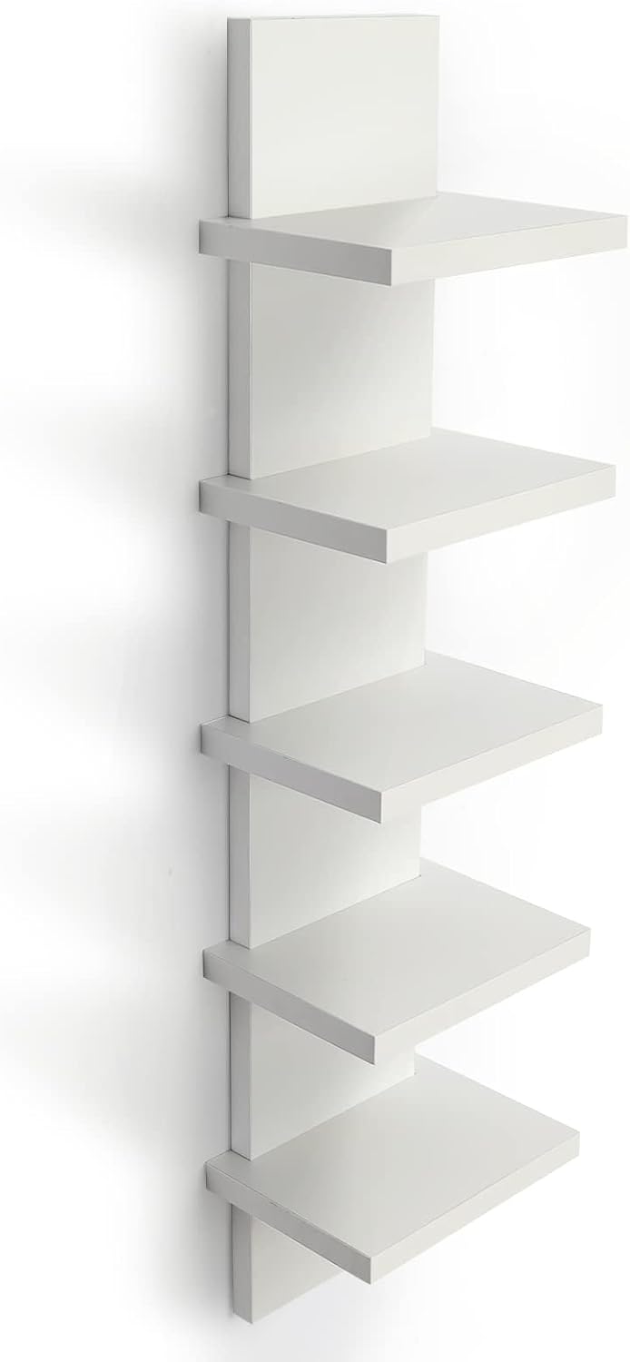 5 Tier Wall Shelves White, Vertical Column Shelf Floating Storage Home Decor ...