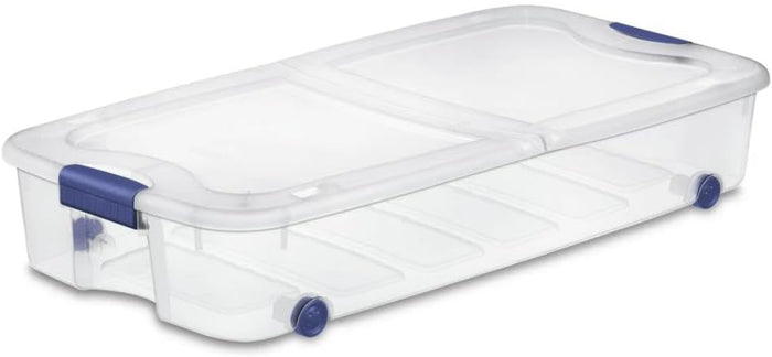 Under Bed Storage Bin 66 Quart, Clear Rolling Container with Wheels & Lid (1 Pack)