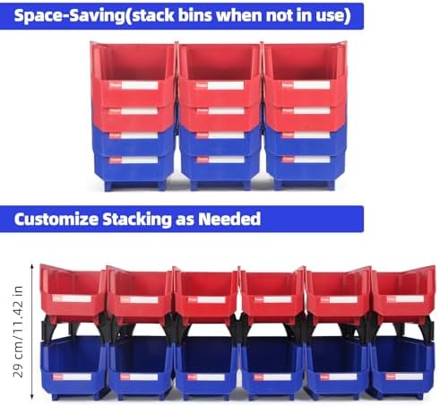12 Packs Stackable Storage Bins, 11" x 5" x 5" Plastic Bins,